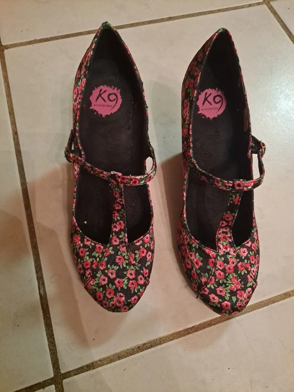 K9 By Rocketdog Floral Mary Jane Dress Shoes - Black with Pink Floral